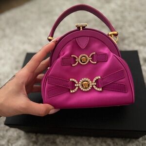 Versace Small Medusa Satin Top-Handle Bag Fuchsia